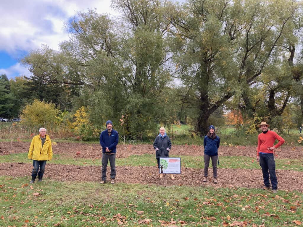 Oct. 24 after planting (left to right): Michael Fox, FOMC; Stuart McPherson, NPCA; Klara Young-Chin, FOMC; Kerry Royer, NPCA; Dylan Muileboom, Town of NOTL.