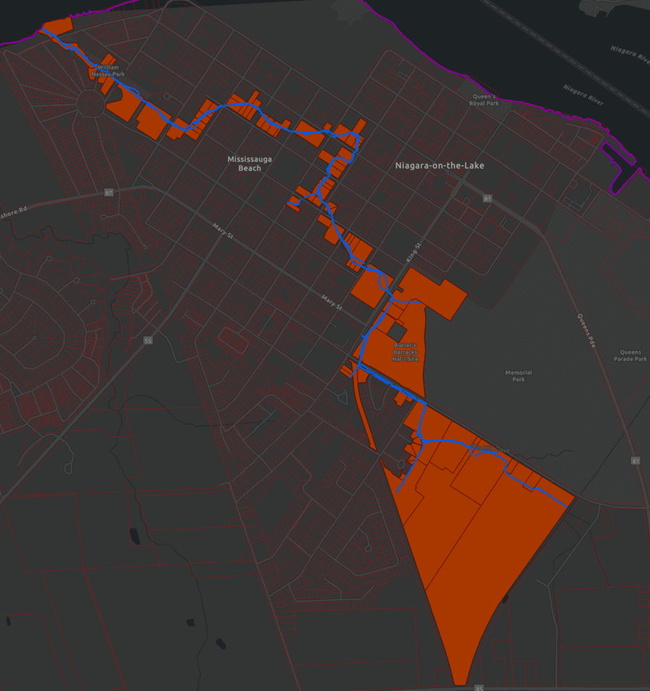 NPCA-map-of-93-parcels-intersecting-the-regulated-watercourses-on-One-Mile-Creek-and-its-regulated-tributaries.