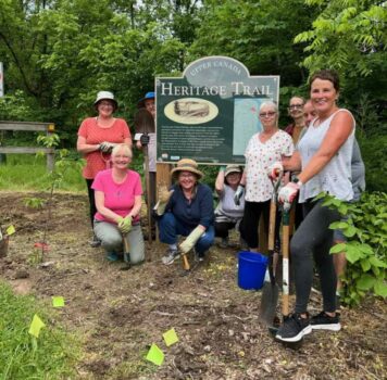 Neighbourhood community volunteers who came out to dig up the turf and plant Heritage Trail pollinator garden