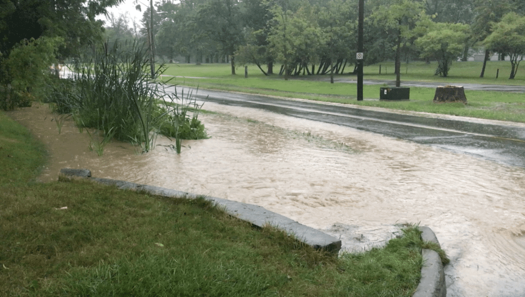 One Mile Creek flooding intersection of Charlotte St. and John St Aug 14 2019