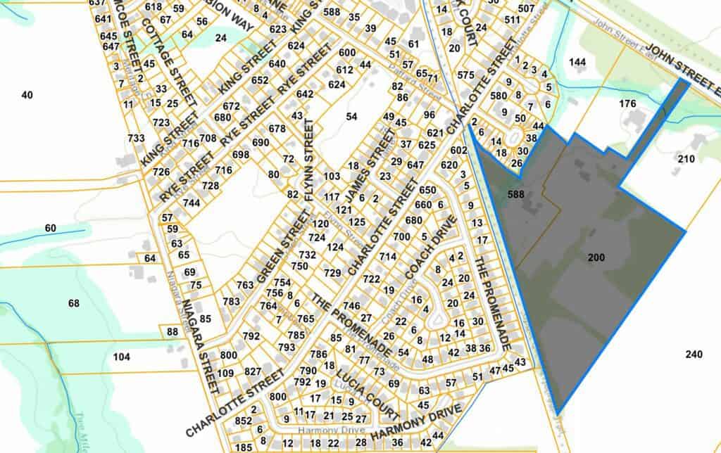 Map showing location in grey of proposed Rand subdivision: about 15 acres --  75% of development area -- would be covered with roofs or pavement.